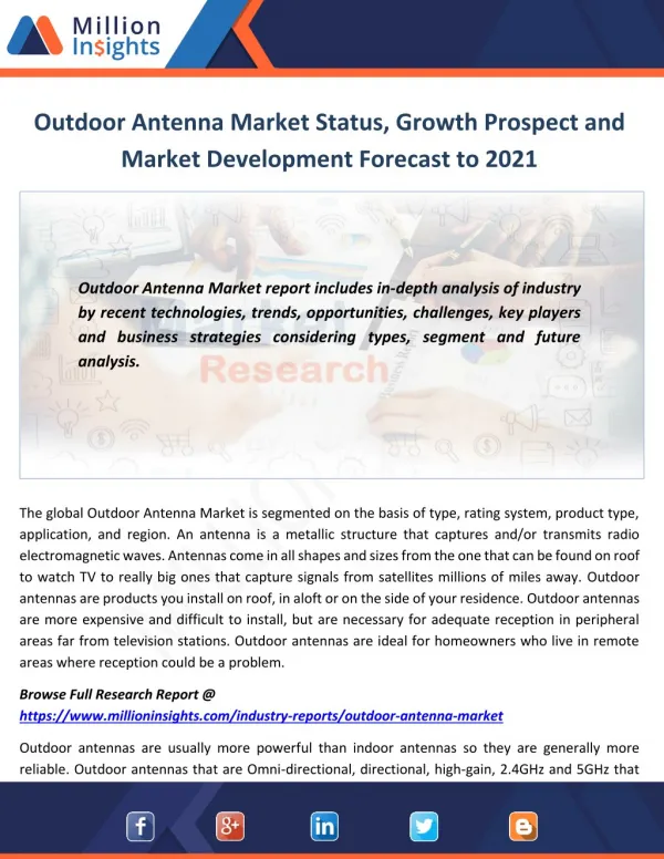 Outdoor Antenna Market Status, Growth Prospect and Market Development Forecast to 2021
