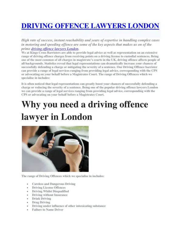 DRIVING OFFENCE LAWYERS LONDON