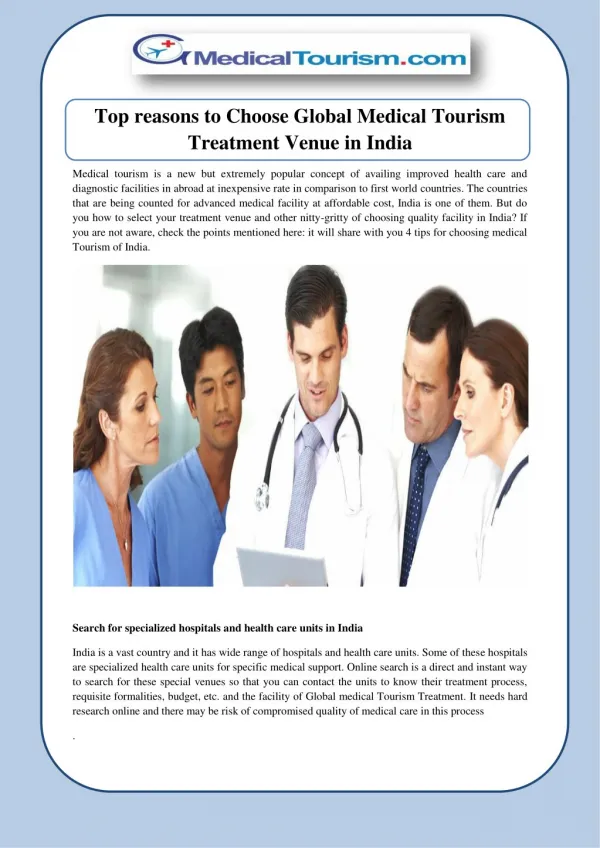 Top reasons to Choose Global Medical Tourism Treatment Venue in India