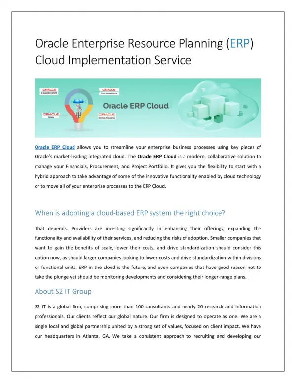 Oracle ERP Cloud Implementation - S2 IT Group