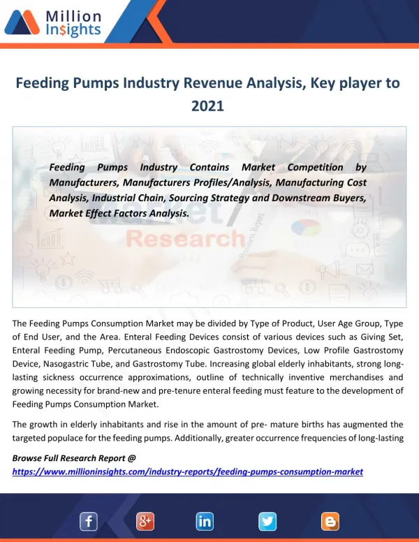 Feeding Pumps Market Trends, Application, Growth rate, Volume, Margin From 2016-2021