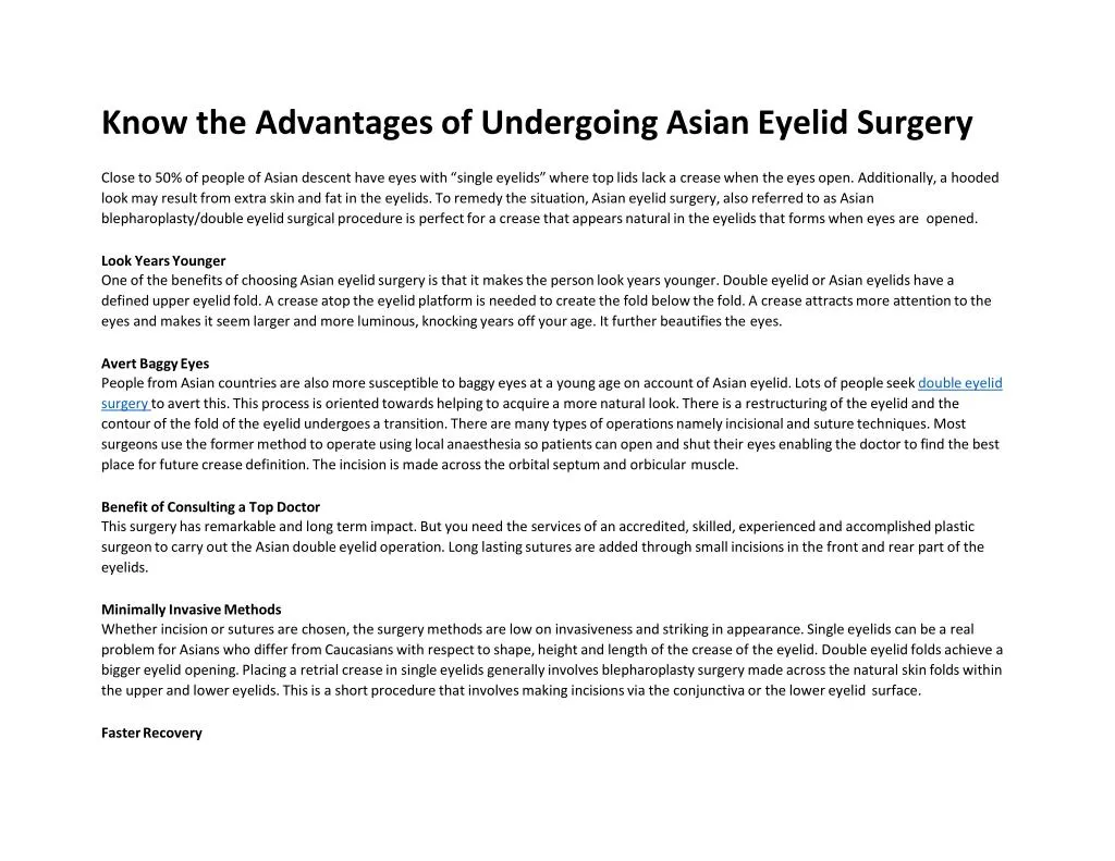 know the advantages of undergoing asian eyelid surgery