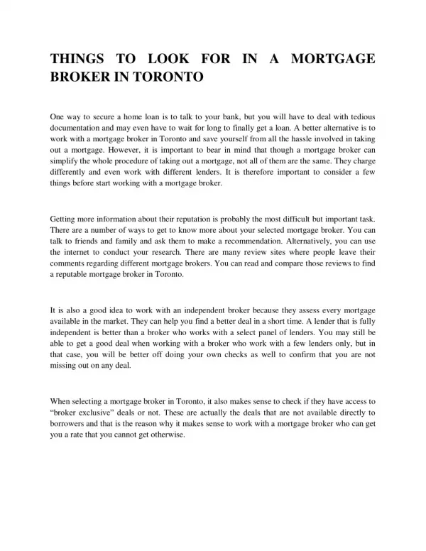 Things to look for in a mortgage broker in toronto