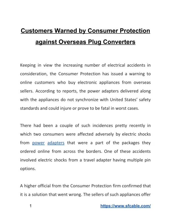 Customers Warned by Consumer Protection against Overseas Plug Converters