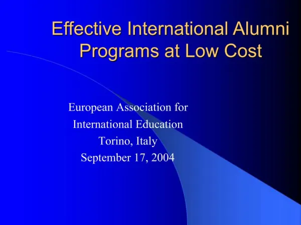 Effective International Alumni Programs at Low Cost