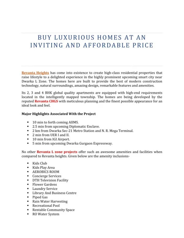 Buy luxurious homes at revanta heights