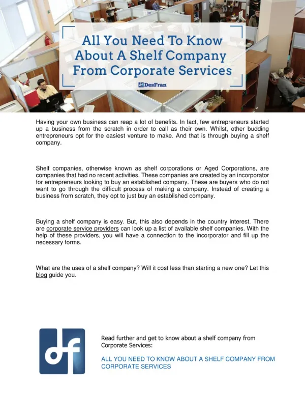 All You Need To Know About A Shelf Company From Corporate Services