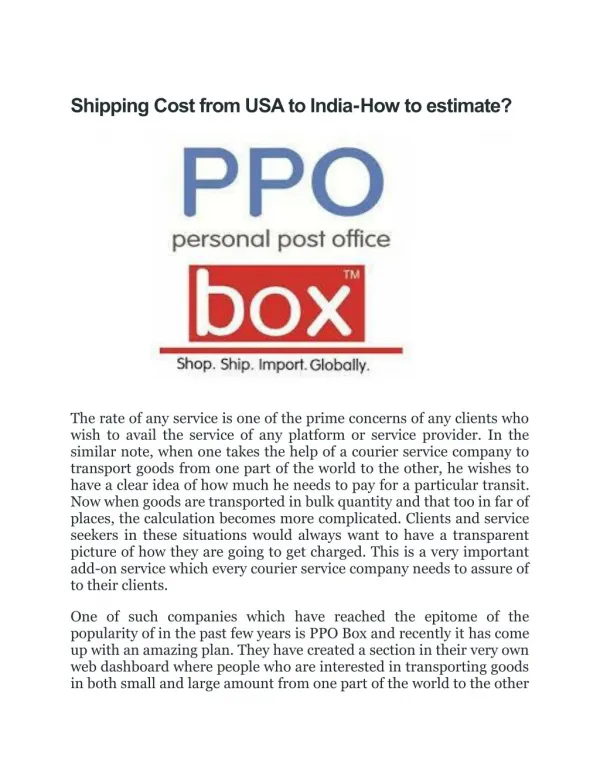 Shipping Cost from USA to India - How to estimate?