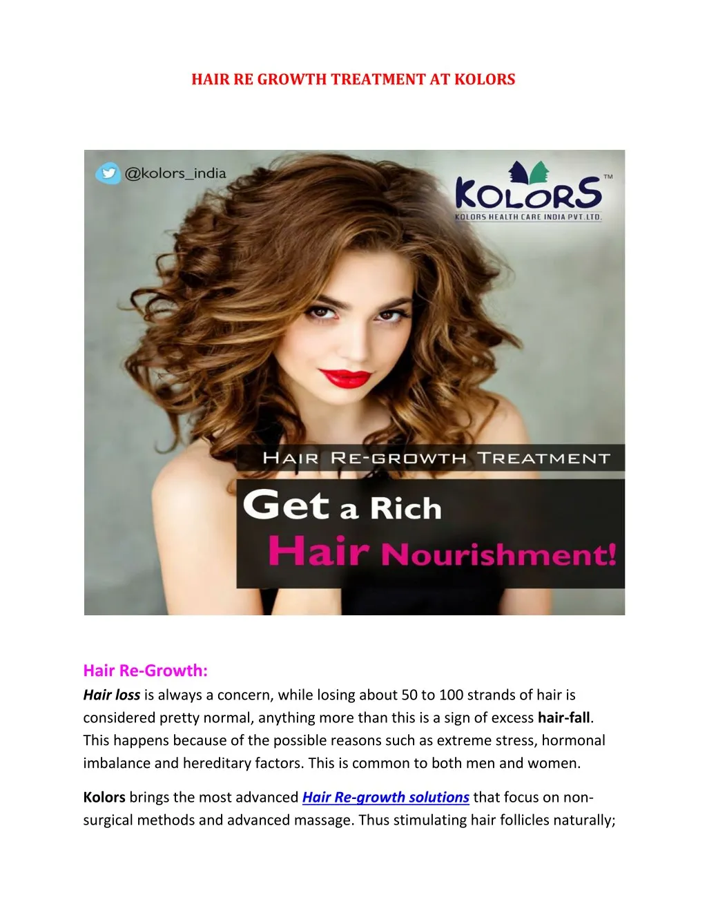 hair re growth treatment at kolors