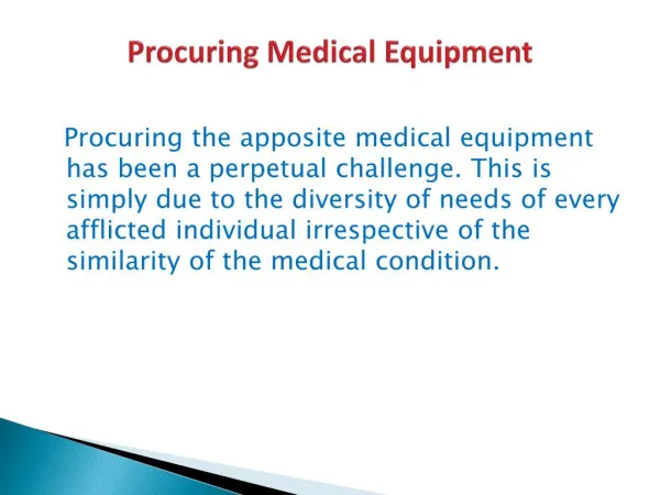 Procuring Medical Equipment
