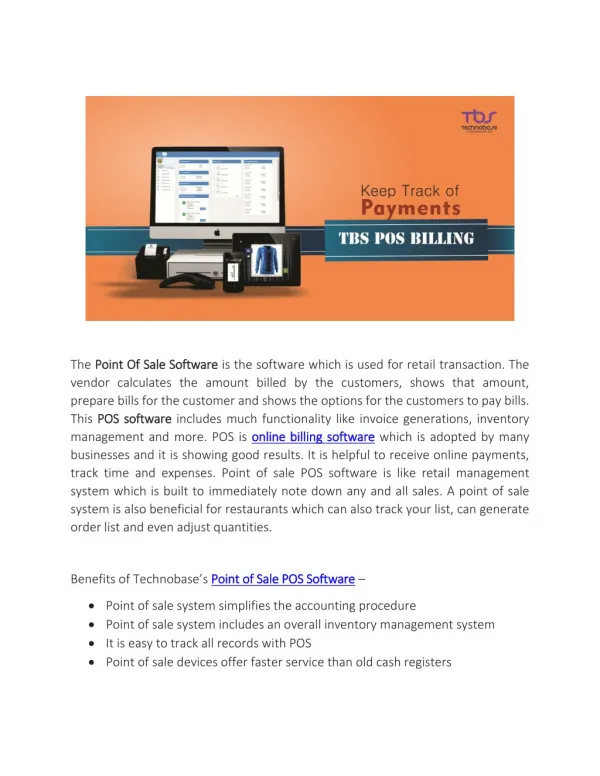 Benefits of Technobases Point of Sale POS Software