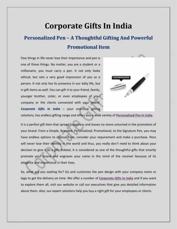 Personalized Pen–A Thoughtful Gifting And Powerful Promotional Item
