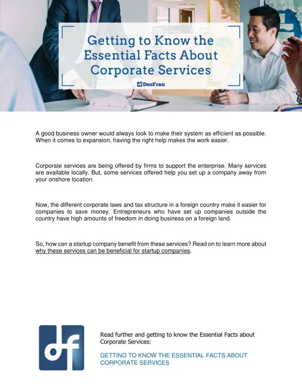 Getting to Know the Essential Facts about Corporate Services