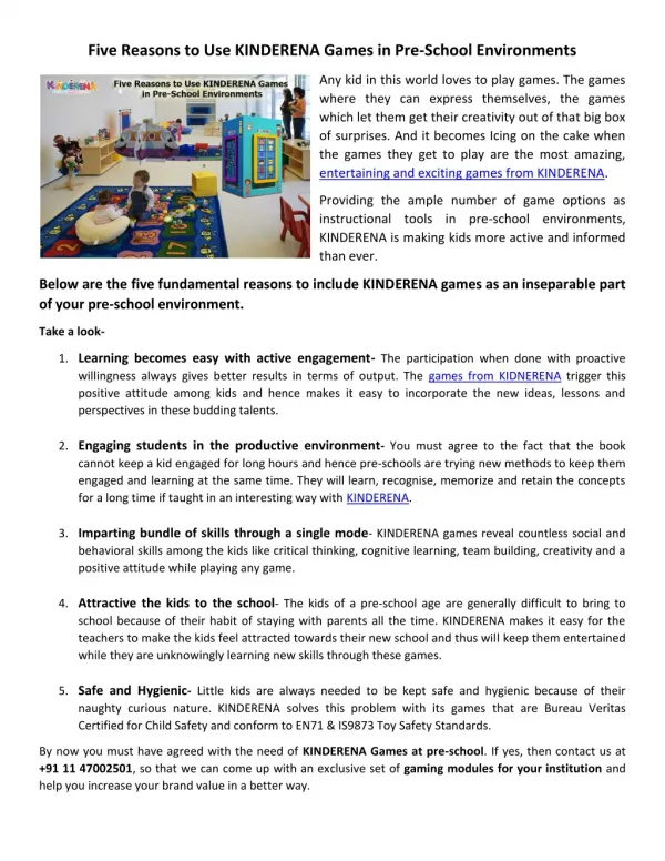 Five Reasons to Use KINDERENA Games in Pre-School Environments