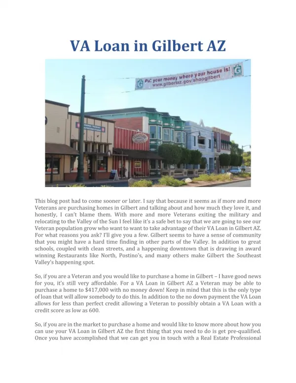 VA Loan in Gilbert AZ
