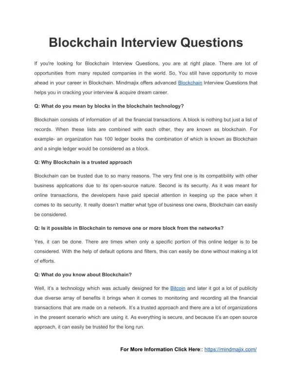 Blockchain Interview Questions & Answers 2017 | Mindmajix