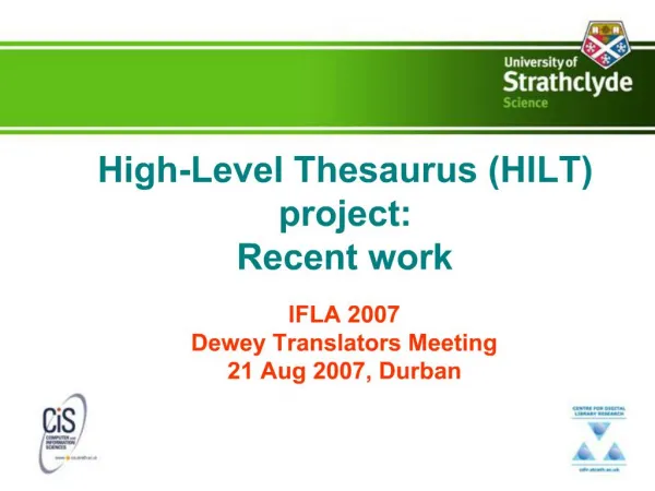 High-Level Thesaurus HILT project: Recent work