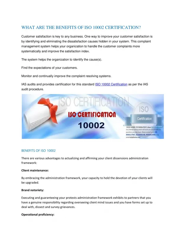 ISO 10002 Certification Agency in India | ISO 10002 Certification Provider