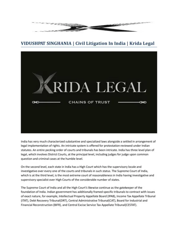 VIDUSHPAT SINGHANIA | Civil Litigation In India | Krida Legal