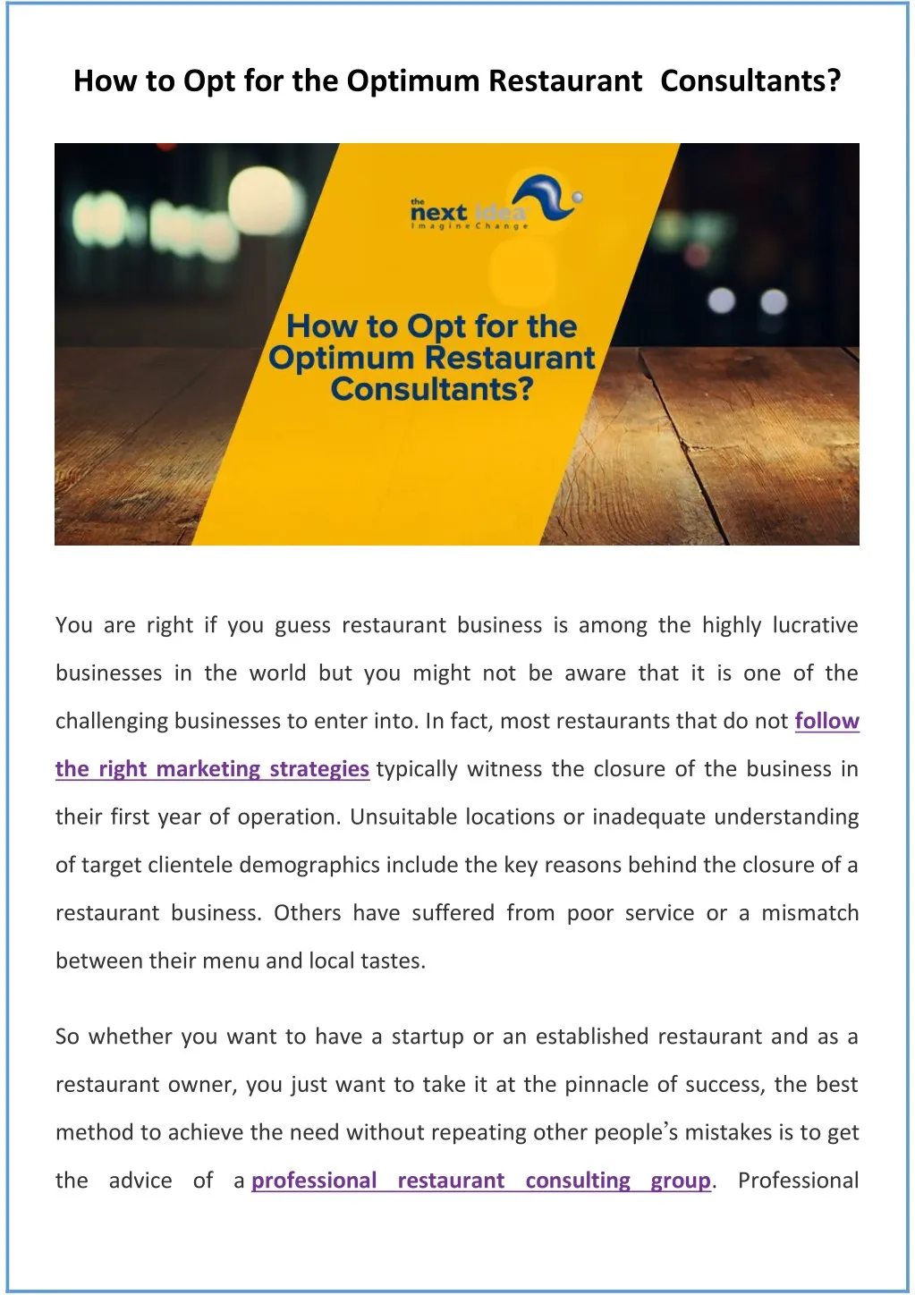 how to opt for the optimum restaurant consultants