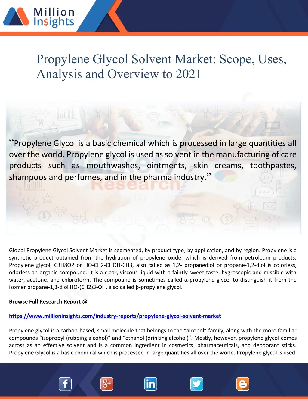 propylene glycol solvent market scope uses