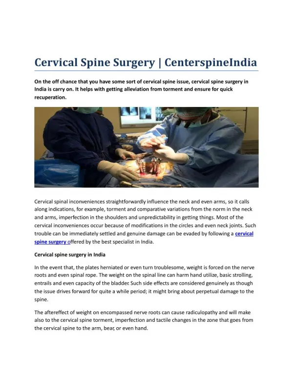 Cervical Spine Surgery | CenterspineIndia