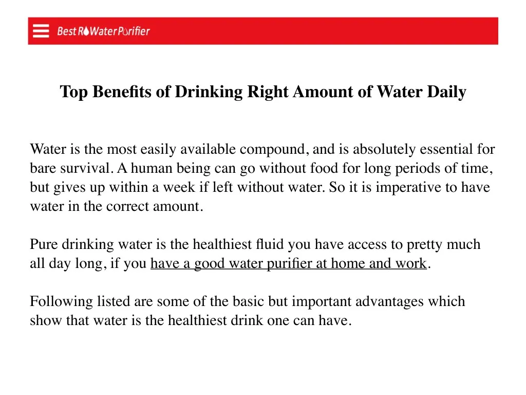 top benefits of drinking right amount of water