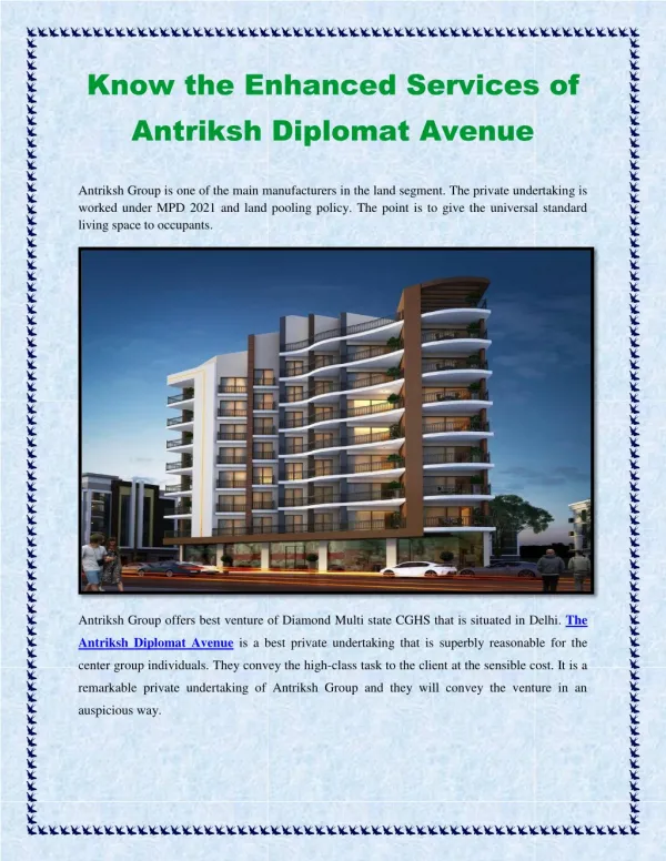 Know the Enhanced Services of Antriksh Diplomat Avenue