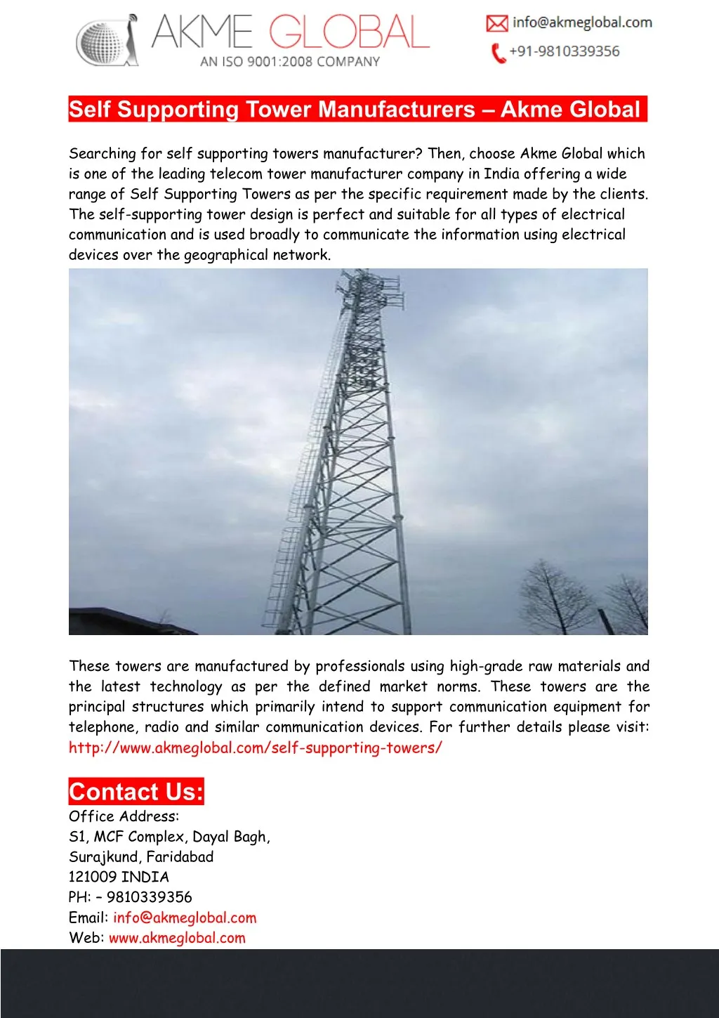 self supporting tower manufacturers akme global