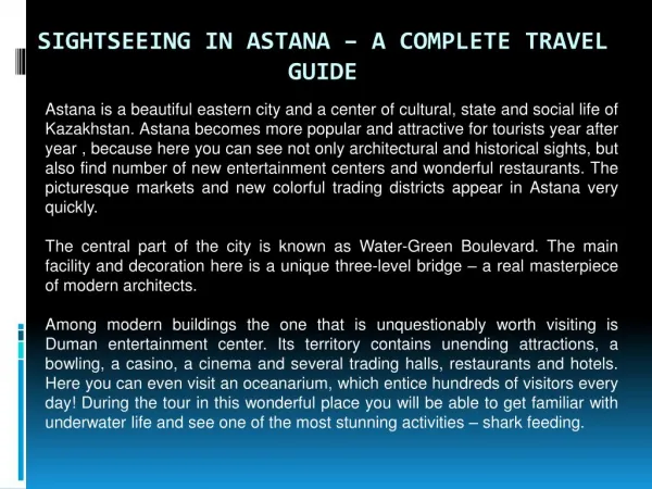 Sightseeing in Astana – A Complete travel guide
