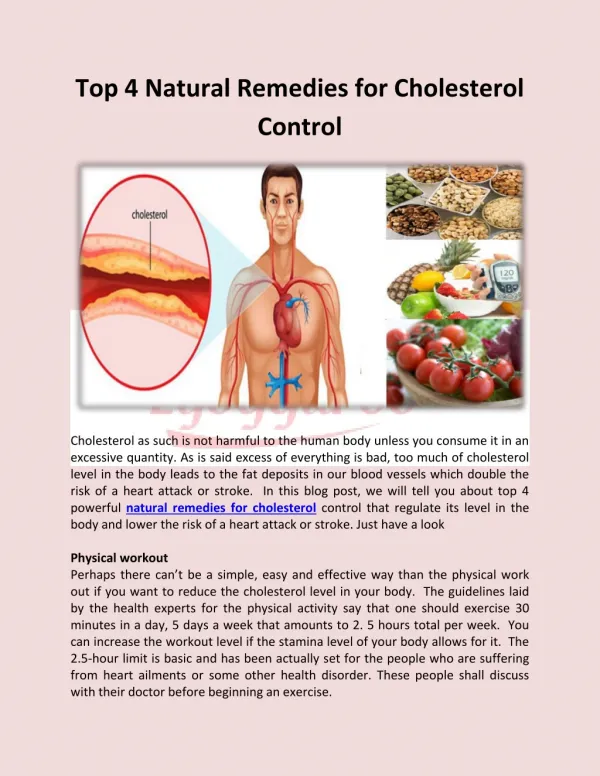 Best Natural remedies for cholesterol control