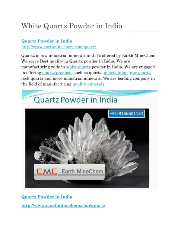 White Quartz Powder in India