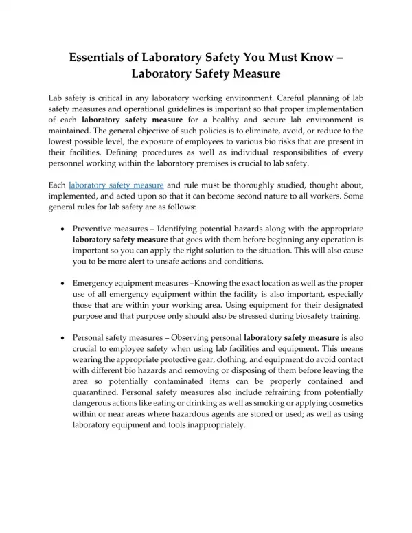 Essentials of Laboratory Safety You Must Know – Laboratory Safety Measure