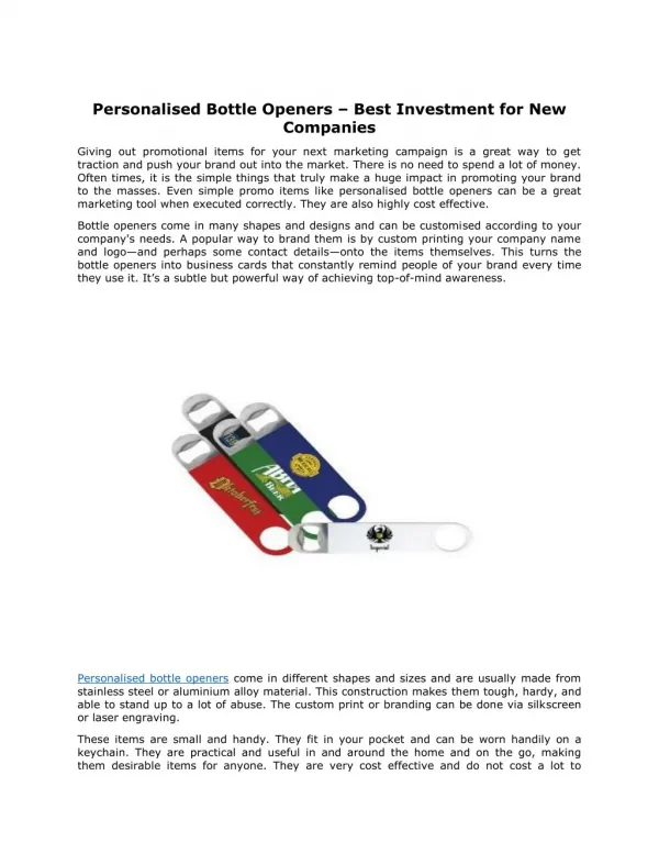 Personalised Bottle Openers – Best Investment for New Companies