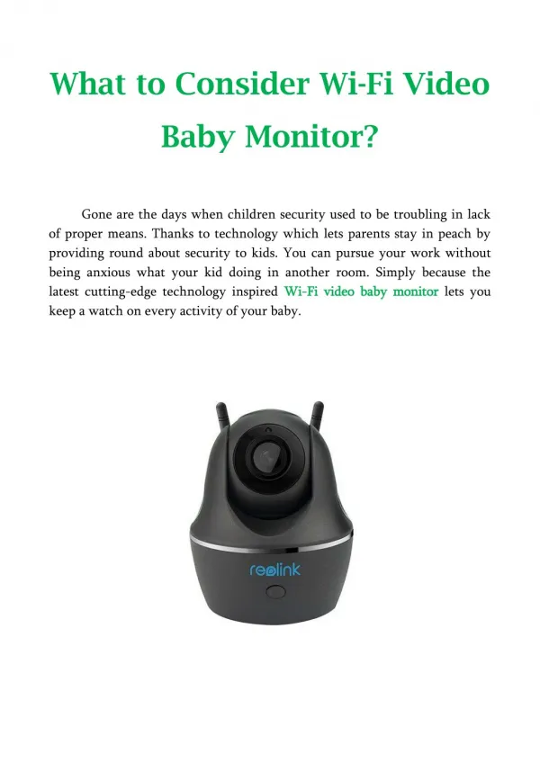 What to Consider Wi-Fi Video Baby Monitor?