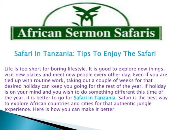 Safari In Tanzania: Tips To Enjoy The Safari