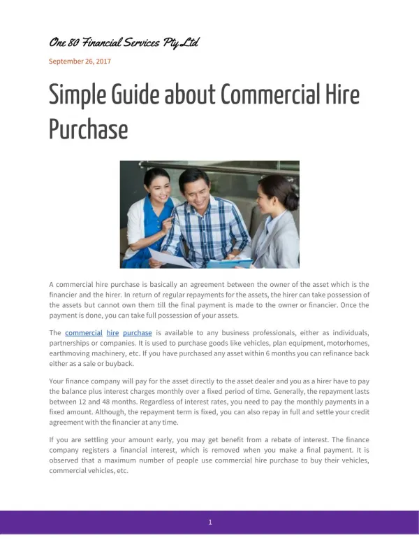 Simple Guide about Commercial Hire Purchase