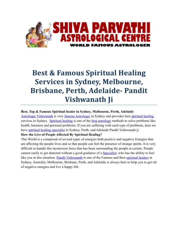 Best, Famous & Top Spiritual healing services in Sydney, Melbourne, Perth, Brisbane, Adelaide
