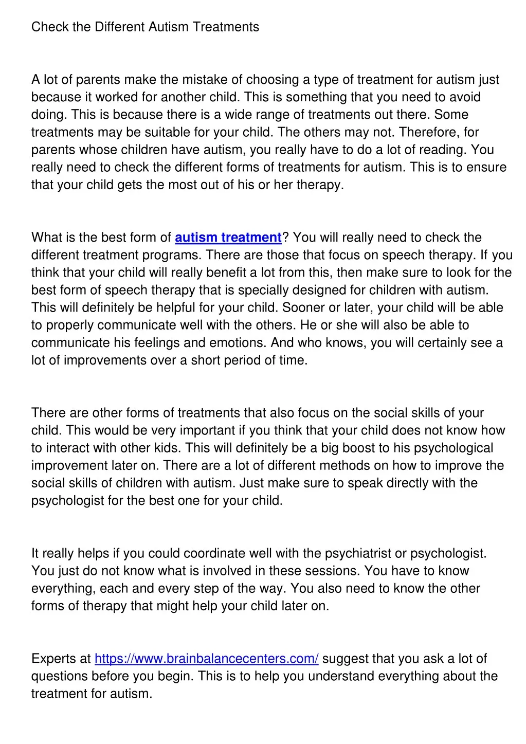 check the different autism treatments