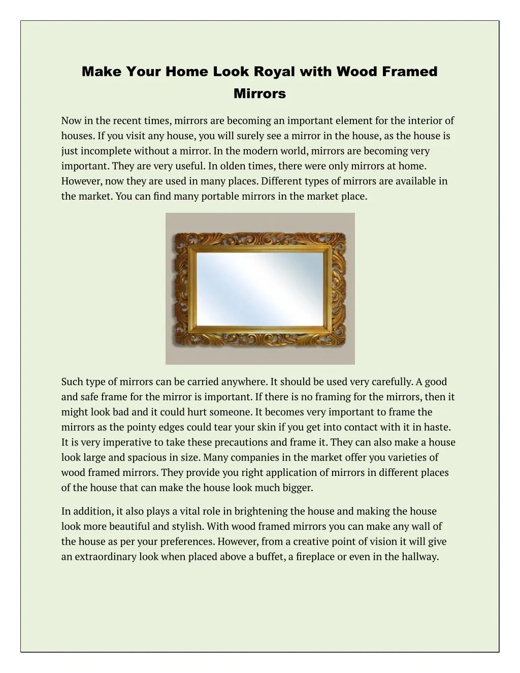 make your home look royal with wood framed mirrors