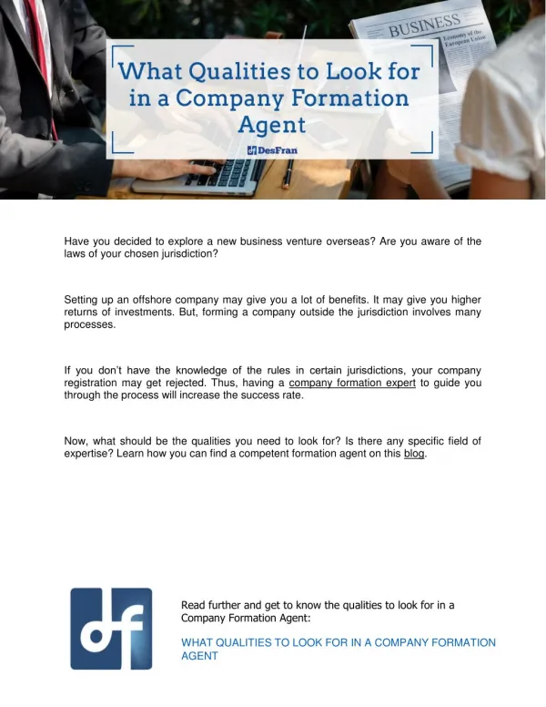 What Qualities to Look for in a Company Formation Agent