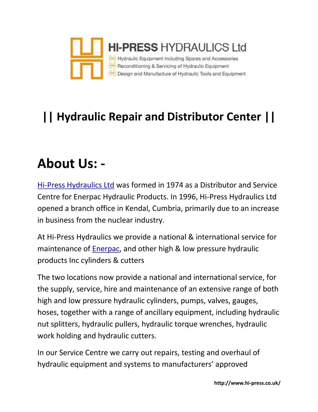hydraulic repair and distributor center