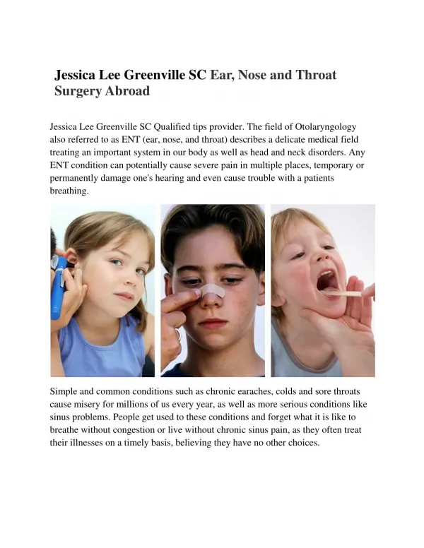 Jessica Lee Greenville SC Ear, Nose and Throat Surgery Abroad