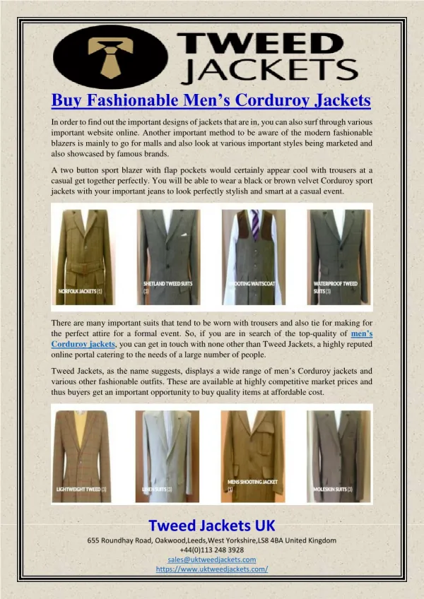 Buy Fashionable Men’s Corduroy Jackets