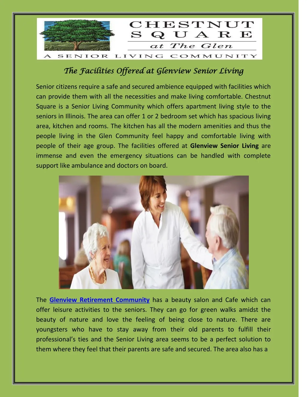 the facilities offered at glenview senior living
