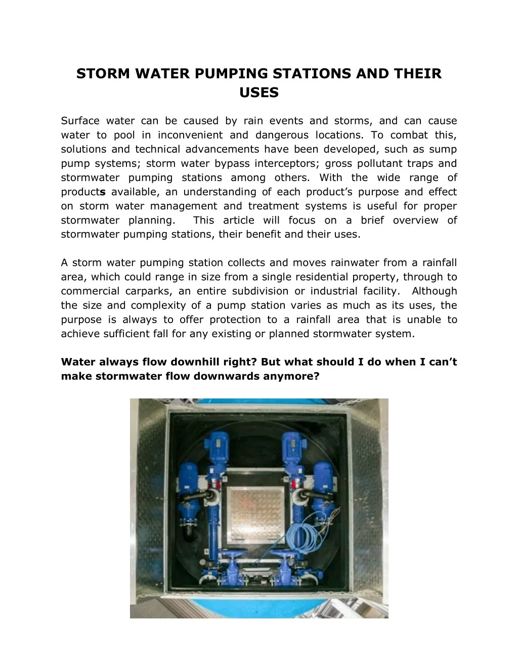 storm water pumping stations and their uses