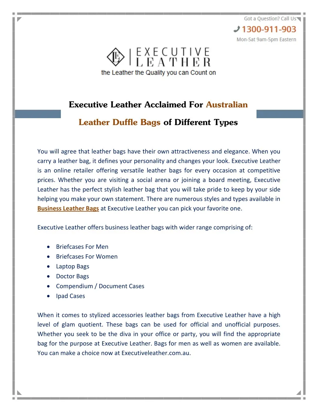executive leather acclaimed for australian