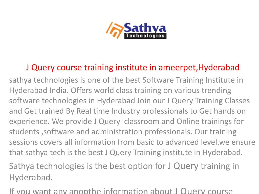 j query course training institute in ameerpet