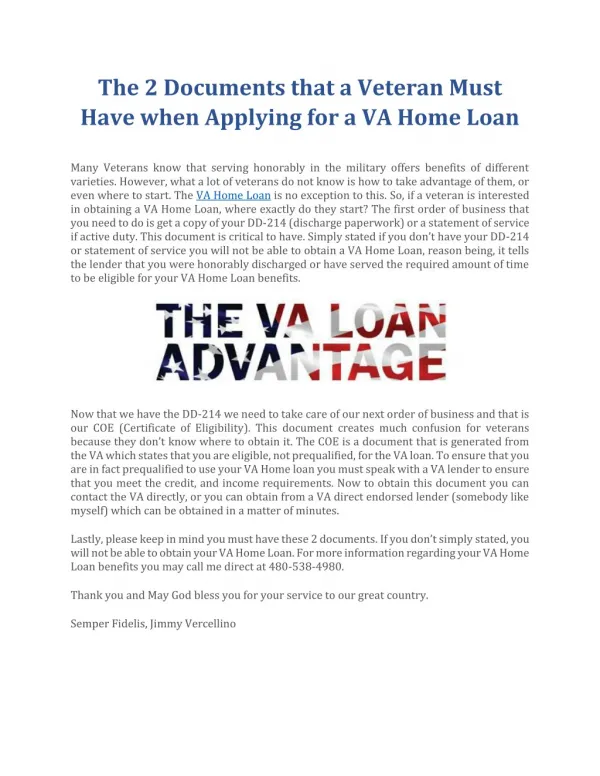 The 2 Documents that a Veteran Must Have when Applying for a VA Home Loan