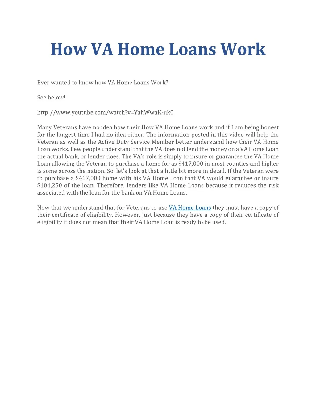 how va home loans work